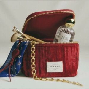 Sézane Red Corduroy Cosmetic Bag NEW